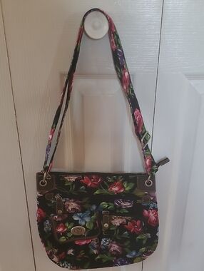 Floral Crossbody Shoulder Bag - Black Multi